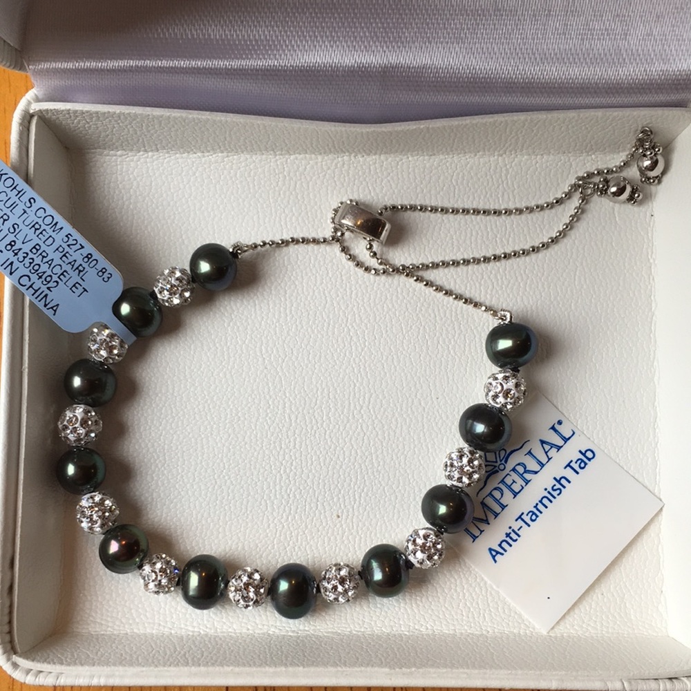 NWT sterling silver, cultured pearls bolo bracelet